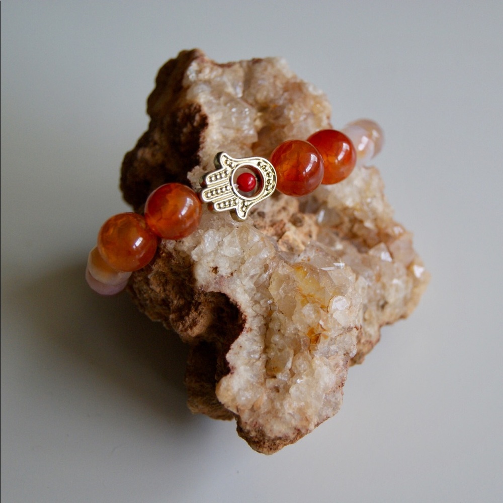 Fire Agate Hamsa Mala Bracelet